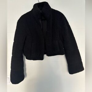 Women's Cropped Black Fleece Jacket